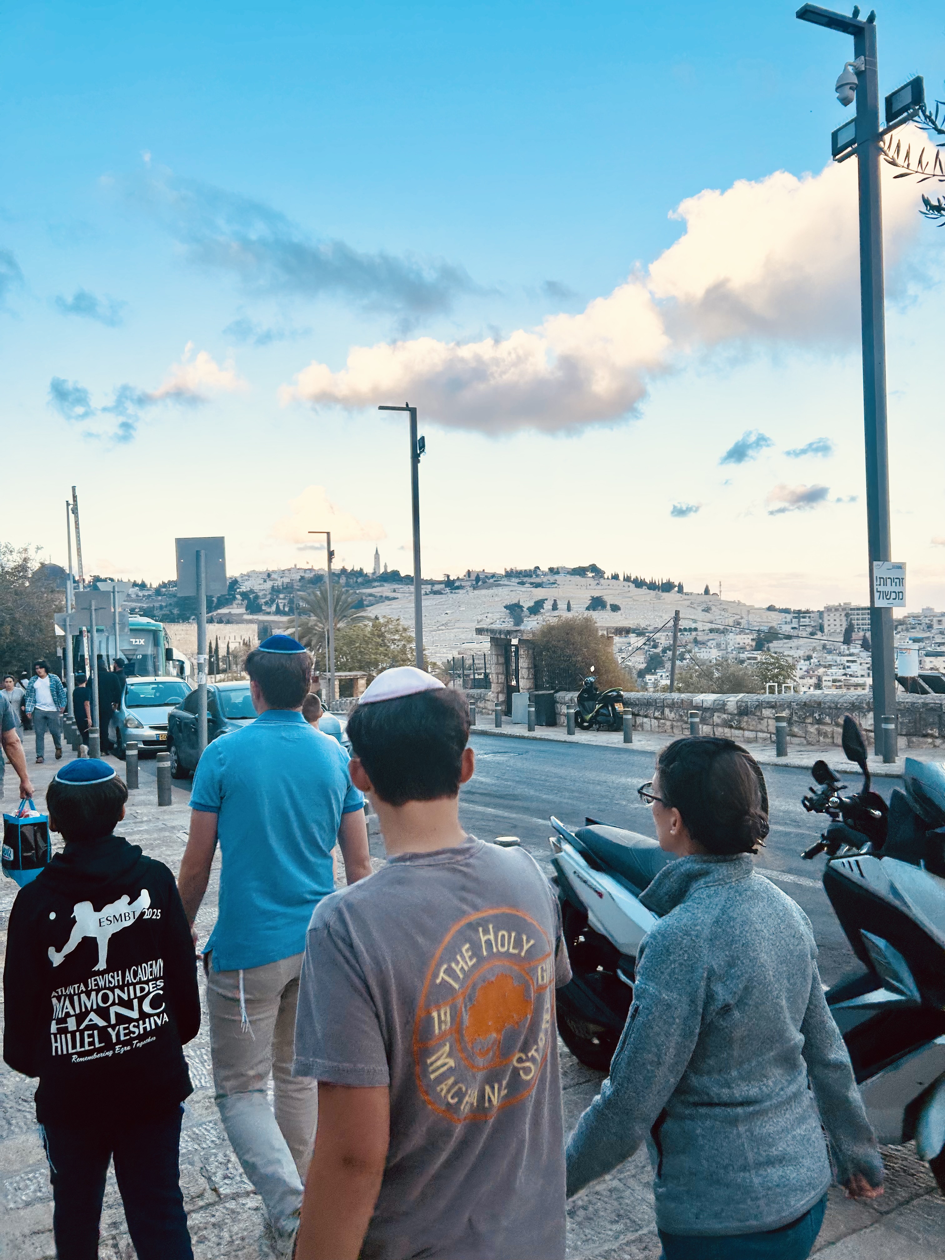 Approaching the Kotel gate, Mount of Olives in the distance