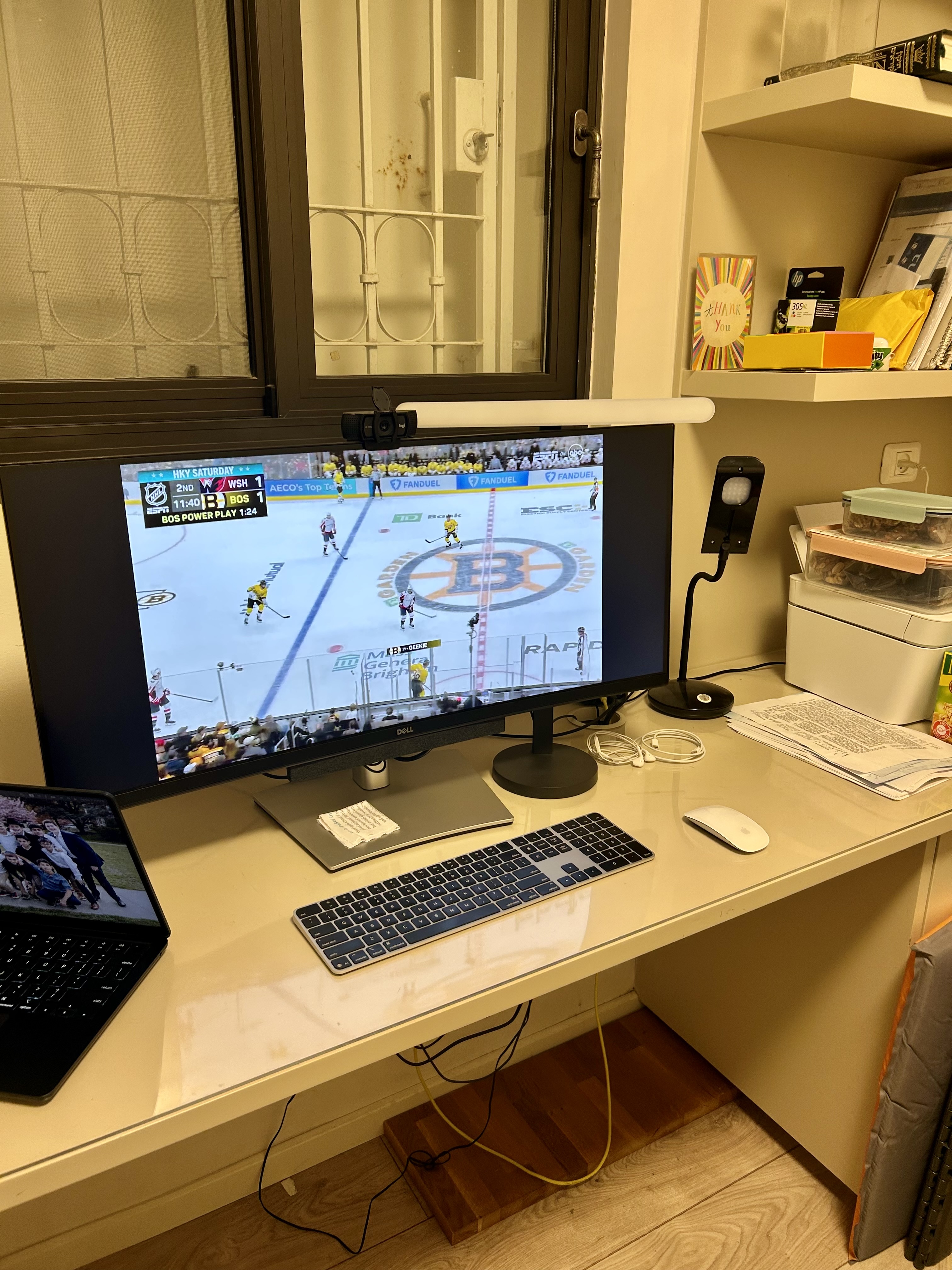 Watching the Bruins in our safe room during a siren…