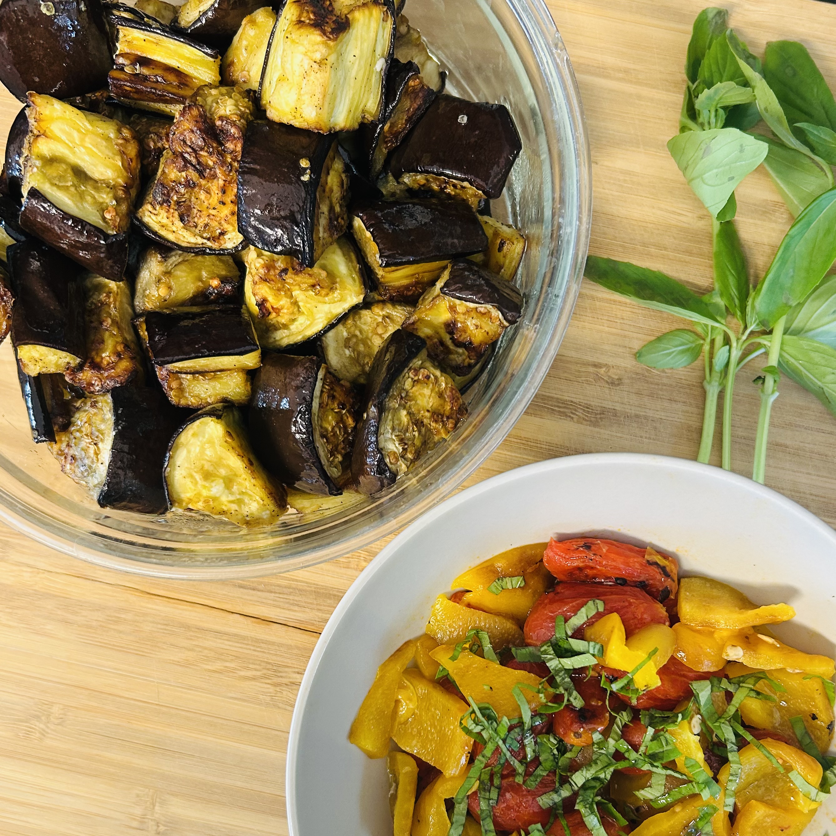 More simple cooking with local produce: eggplant, basil, sweet peppers…