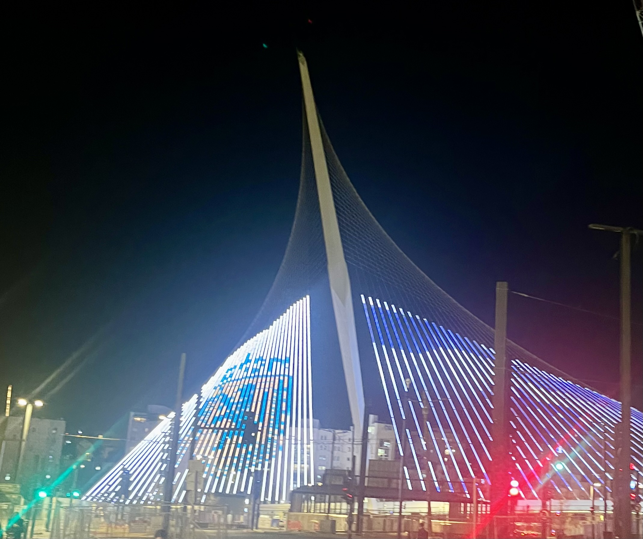 Jerusalem Chords Bridge lit up at night