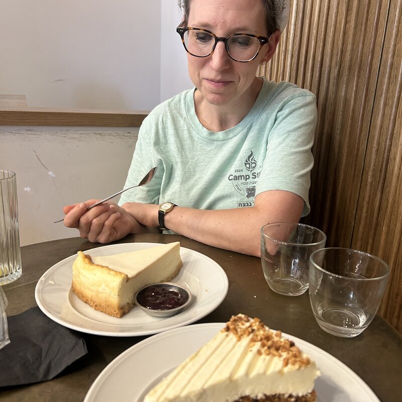 Careful consideration of our slices of cheesecake and carrot cake